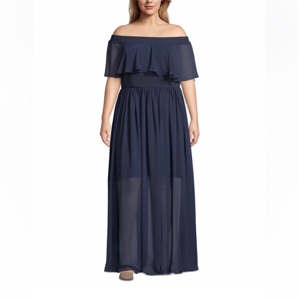 Betsy & Adam navy blue evening gown